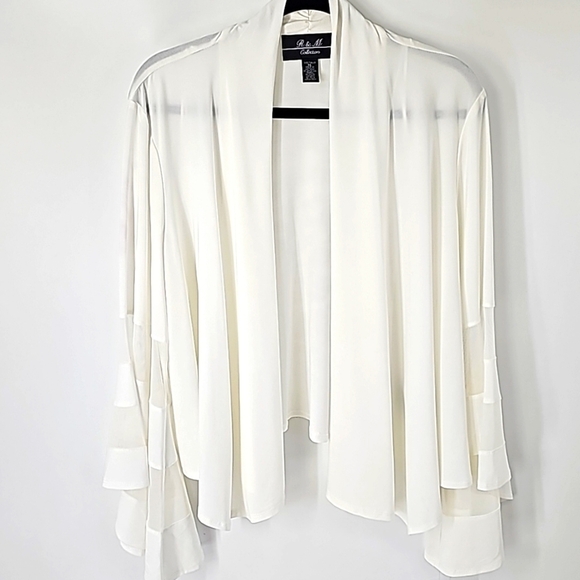 R&M Collection Elegant Creamy White Bell Sleeve Open Front Shrug Jacket - Picture 1 of 15